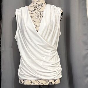 Express White Draped V-Neck Sleeveless Top